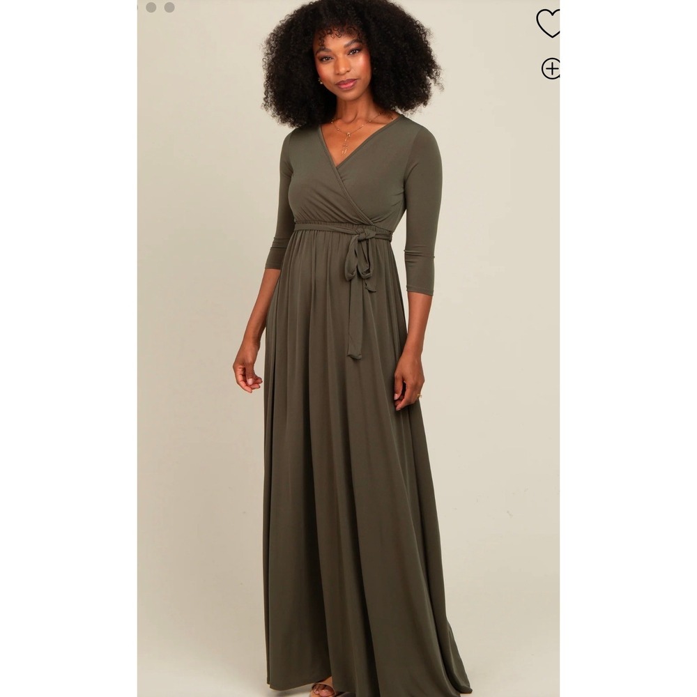 PinkBlush Maternity Mauve Wrap Maxi Dress‎ 3/4 Sleeve V-Neck Gown XL VD6722K